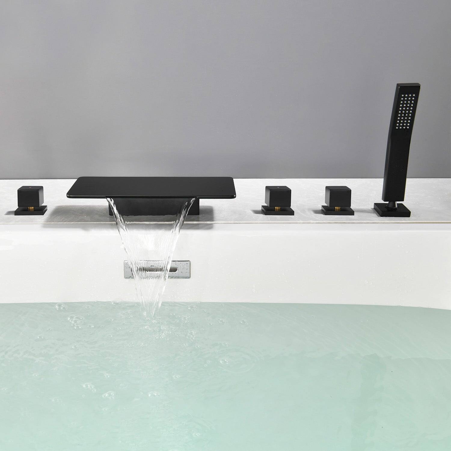 Alt View 1. Boyel Living - Black Bathtub Faucet with Waterfall Spout and Handheld Shower Five Hole Installation Hot Cold Control - Matte Black.