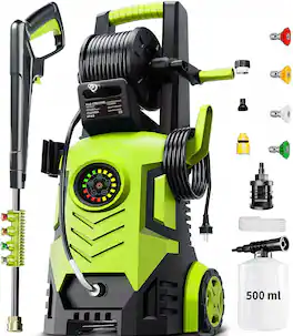 GlowWise - 5000PSI Pressure Washer with Touch Screen, 34" Tall, 4 Nozzles & Foam Cannon for Cars, Driveways, Fences - Yellow
