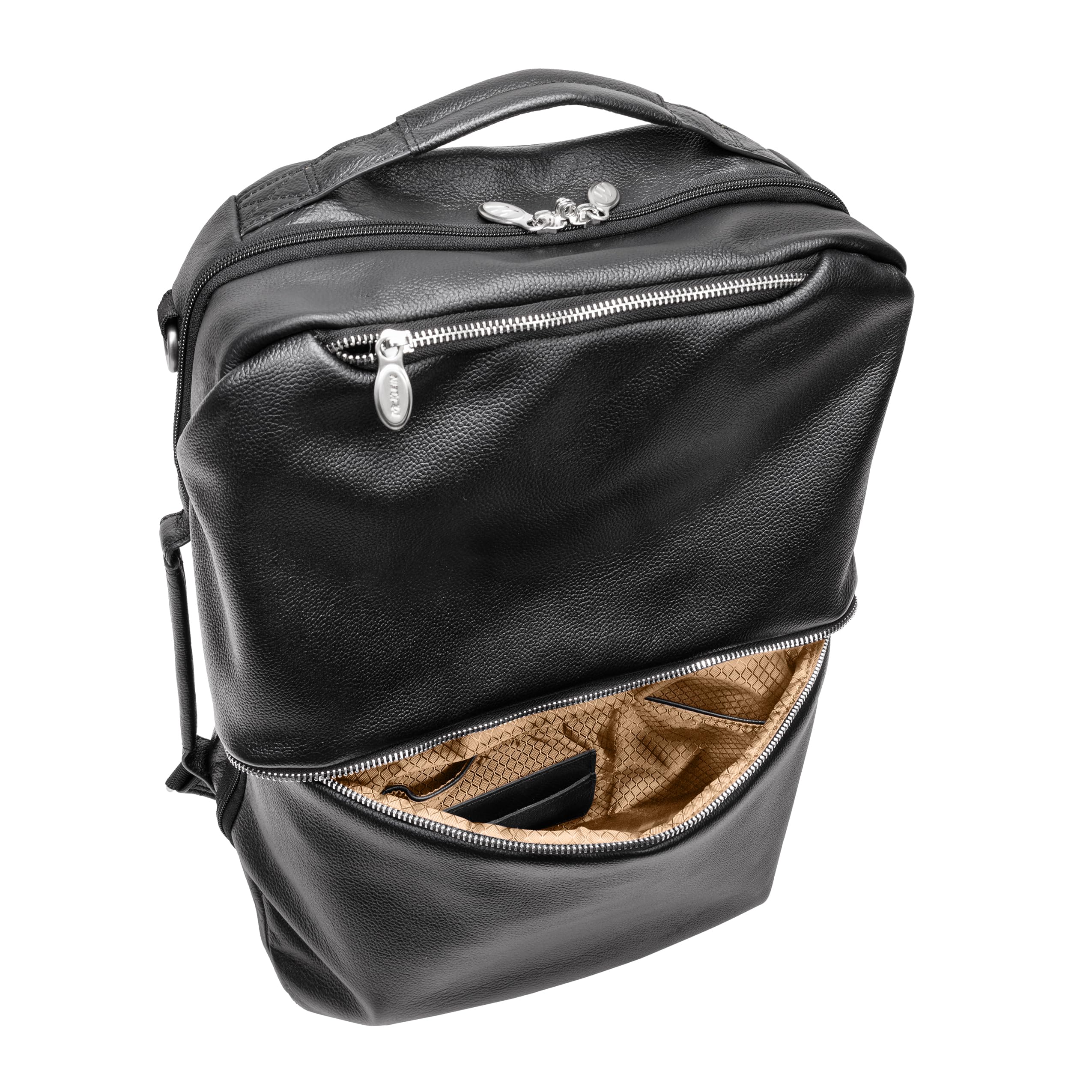 Alt View 3. McKleinUSA - 17" 2-in-1 Convertible Laptop & Tablet Travel Backpack Crossbody Pebble Grain Calfskin Leather - Black.