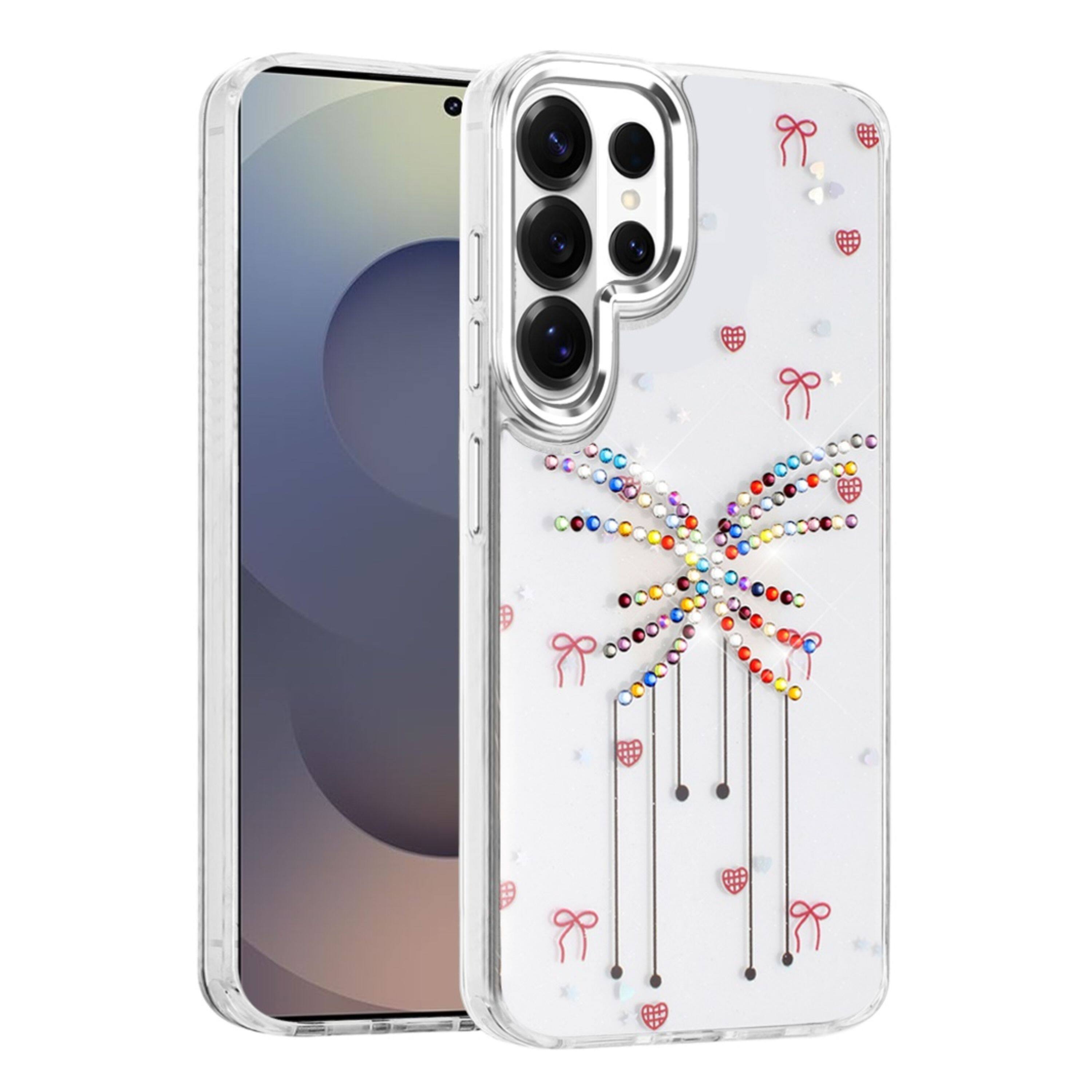 Front. Kitcheniva - Colorful Epoxy Design Plastic Jewels With Tempered Glass For Samsung Galaxy S26 Ultra Bow - Multicolor.