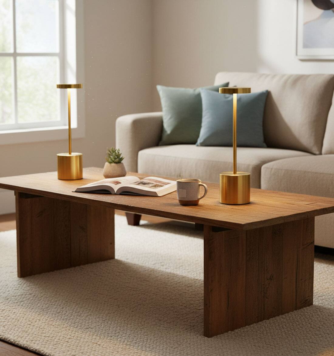 Alt View 2. FINEAK - LED Cordless Table Lamps 3 Color Stepless Dimming Battery Powered Lamp (Set of 2) - Gold.