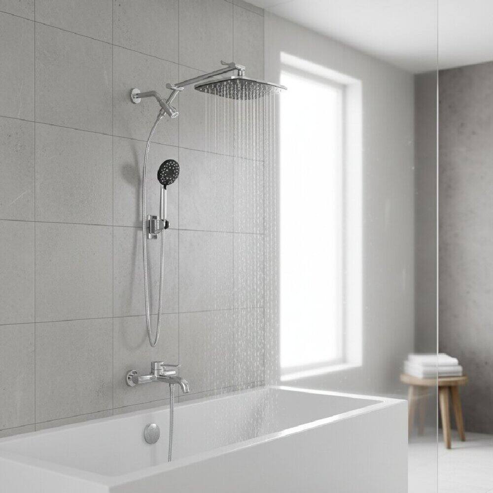 Alt View 1. Dazzed Corner - 11.8" Rain Shower Head & Handheld Combo with Multi Spray & Metal Extension Arm - Chrome.