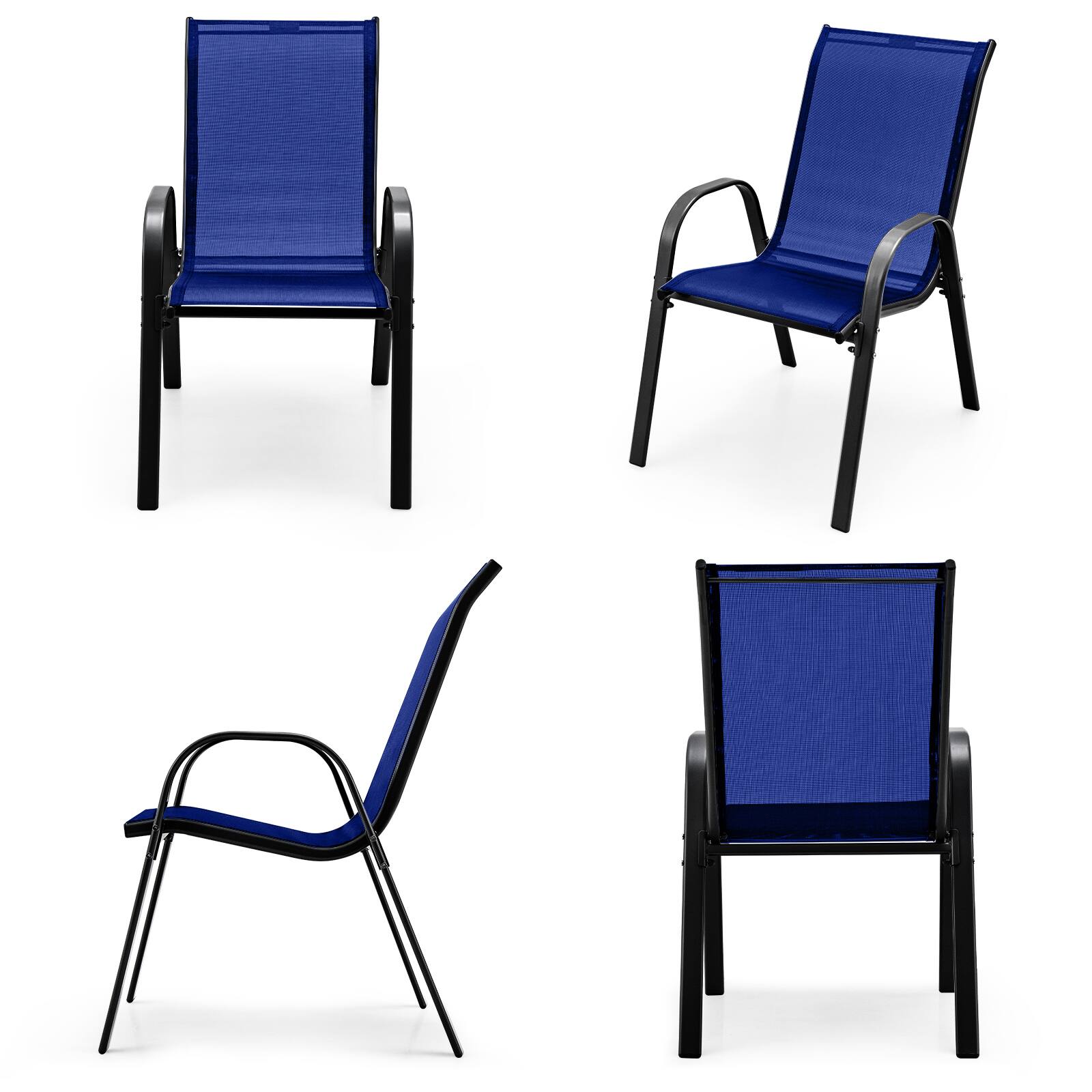 Alt View 5. Gymax - Gymax Patio Set of 4 Dining Chairs Stackable Armrest Space Saving Garden Patio Navy - Navy.