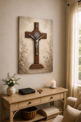 FC Design - Large Saint Benedict Crucifix Canvas Print 24x36"-Ready-to-Hang Catholic Prayer Room Art Painting Home Wall Décor - MultiColor