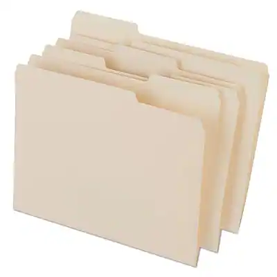 Front. Staples - Staples Heavyweight File Folders, 1/3-Cut Tab, Letter Size, Manila, 50/Box (ST56677-CC) - Manila.