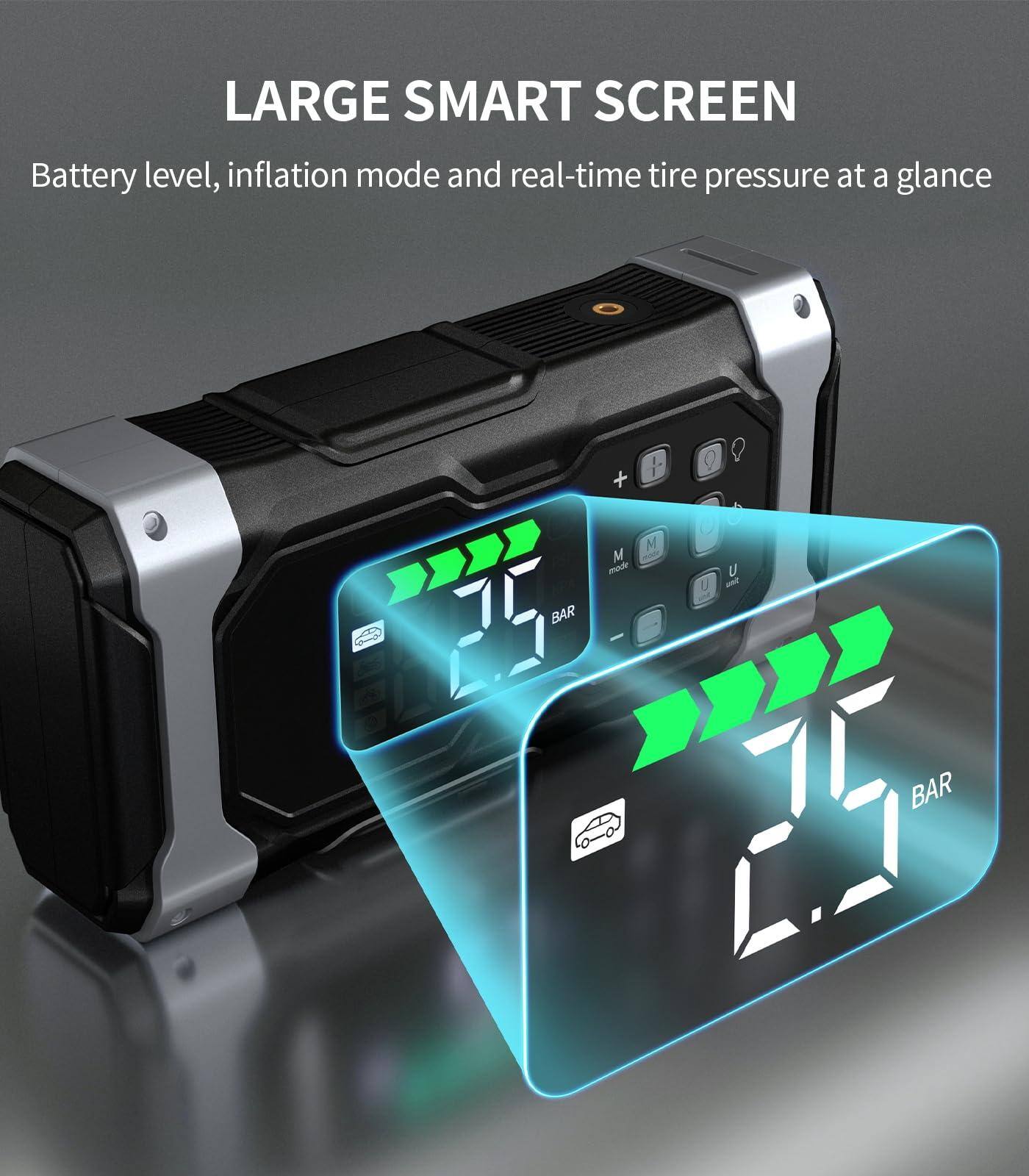 LARGE SMART SCREEN  
Battery level, inflation mode and real-time tire pressure at a glance