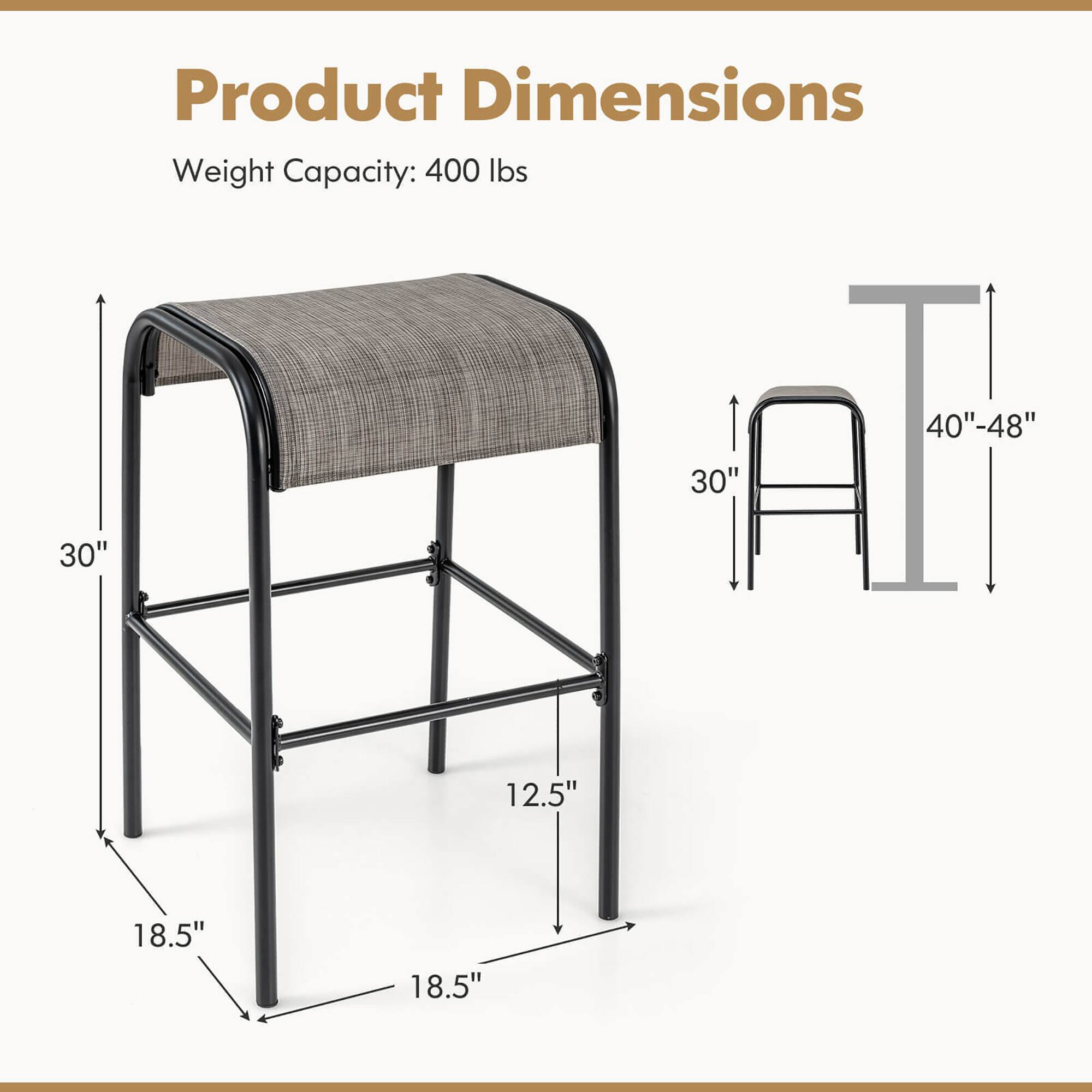 Product Dimensions: 30", 12.5", 18.5", 18.5"
Weight Capacity: 400 lbs
Height: 40"-48"