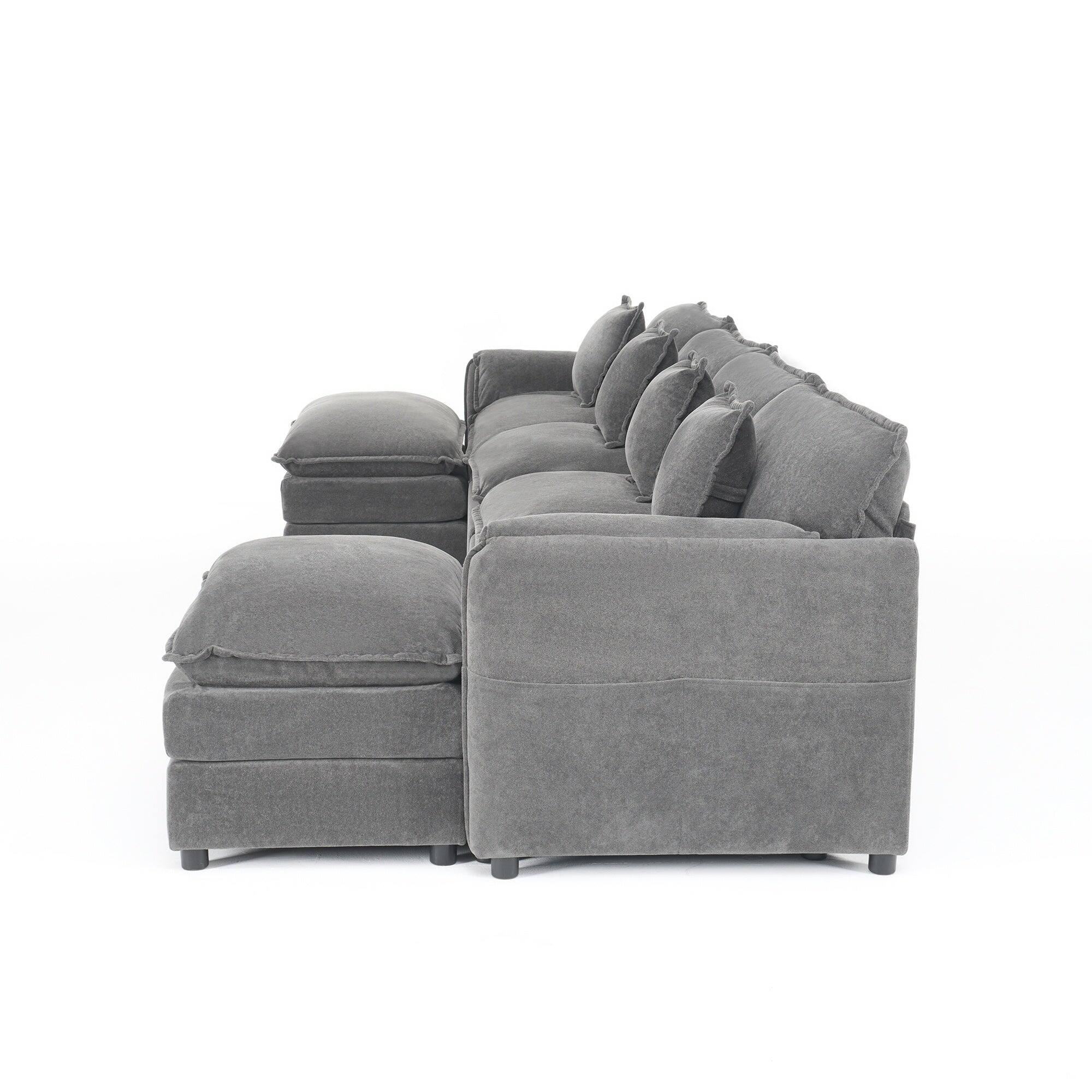 Alt View 3. Boyel Living - Modern Minimalist Grey Chenille Sofa with Side Storage Pockets 6-Seat - Grey.