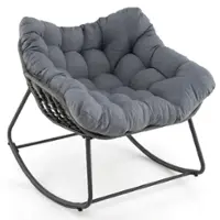 Costway 1 PCS Outdoor Rocking Chair Oversized Patio PE Wicker Egg Chair Rattan Lounge Chair - Gray + Mix Gray - Front_Zoom
