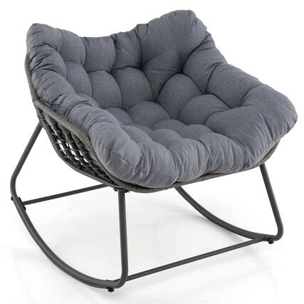 Front. Costway - 1 PCS Outdoor Rocking Chair Oversized Patio PE Wicker Egg Chair Rattan Lounge Chair - Gray + Mix Gray.