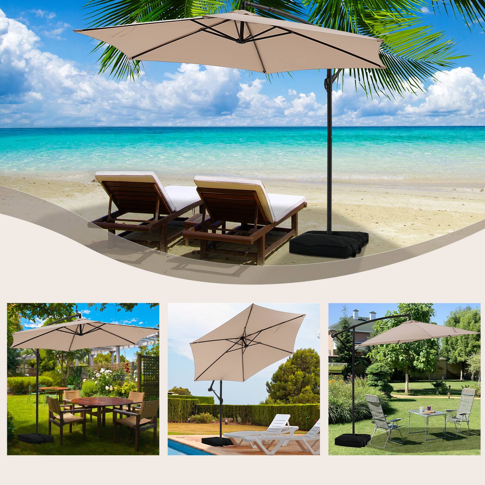 Back. Ainfox - Ainfox 10ft Patio Umbrellas Offset Outdoor Umbrella Cantilever Hanging Umbrellas - Khaki.