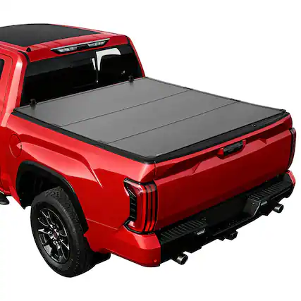 Front. VEVOR - Hard Tri-Fold Truck Bed Tonneau Cover, Compatible with 2022-2025 Toyota Tundra with OE Track System 5.6 ft (66.7 in) Bed - Black.