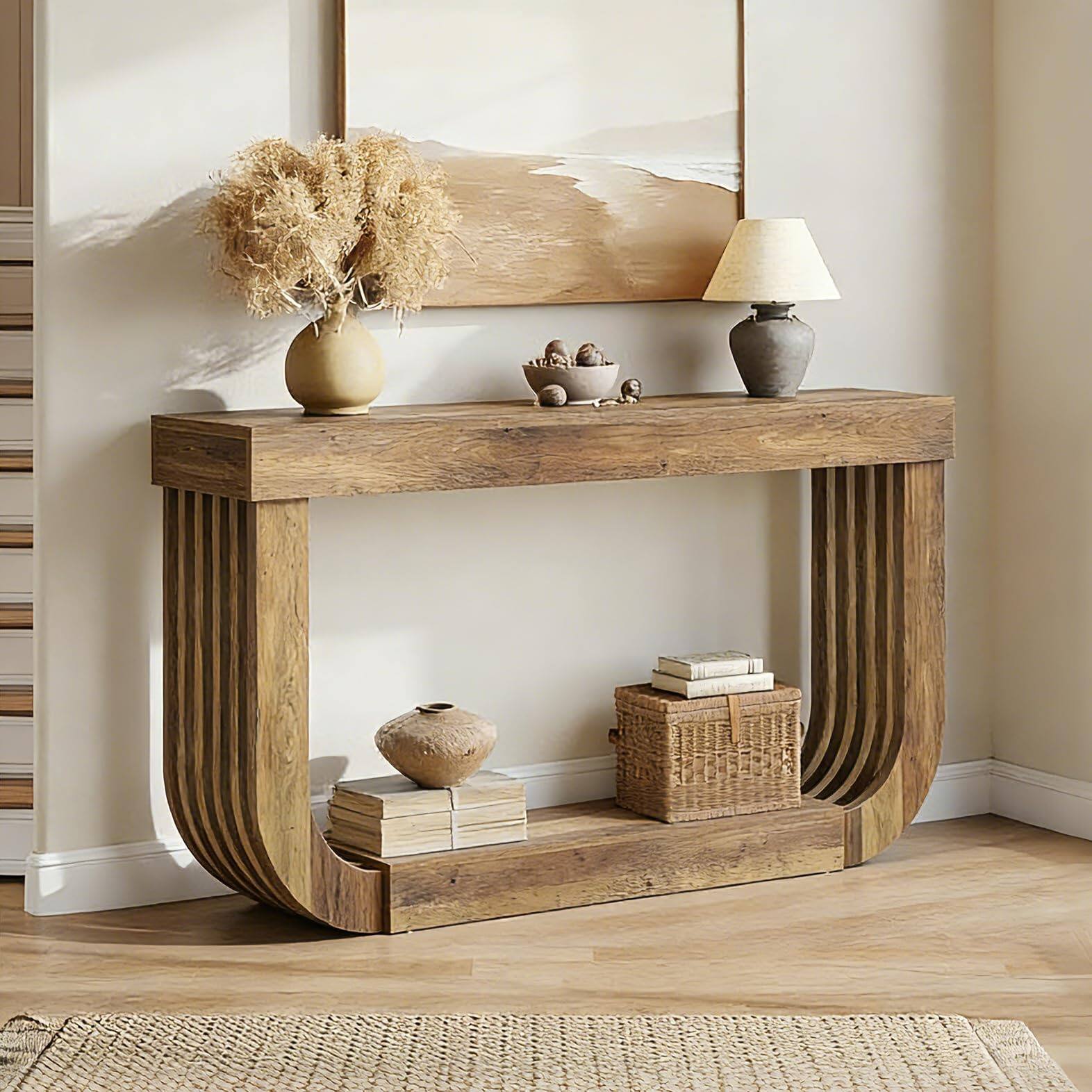 Alt View 2. Tribesigns - 1Easylife 70.9-Inch Sofa Table, Extra Long Wooden Console Table, 2-Tier Brown Wooden Entryway Table for Living Room, Lar - Rustic Brown.