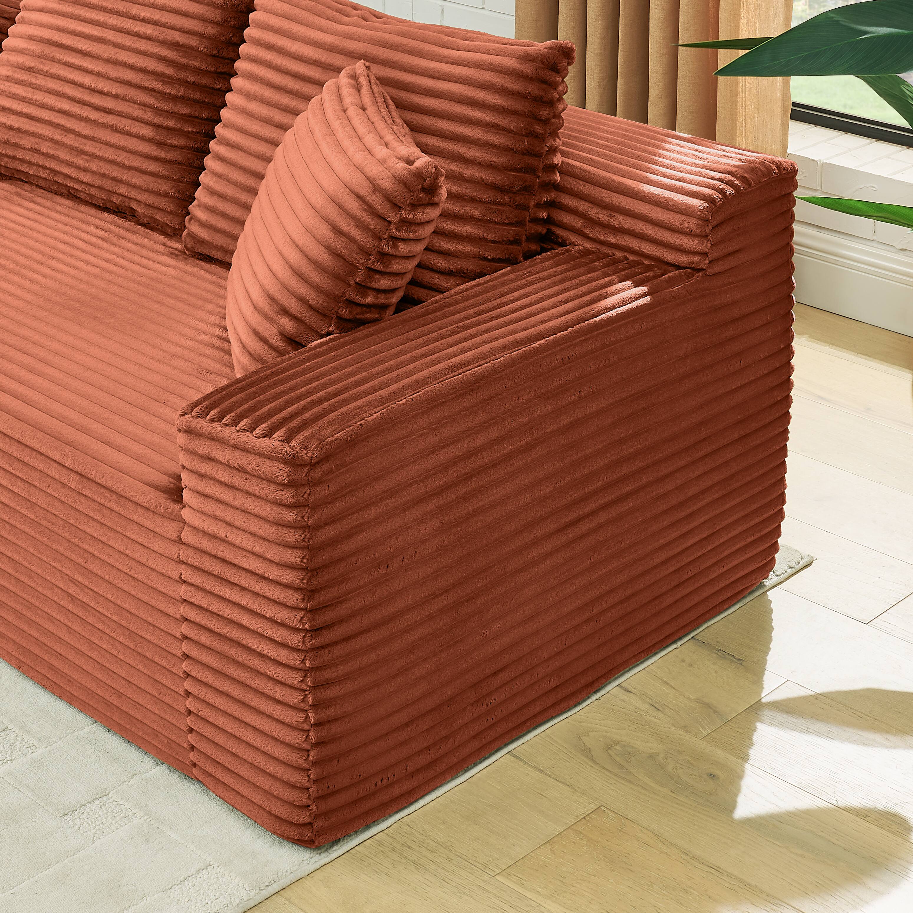 Back. Anysun - 115" U-Shape Boneless Corduroy Sectional with Chaise & Ottoman-No Assembly, Deep-Seat Modular Cloud Sofa for Living Room - Orange.