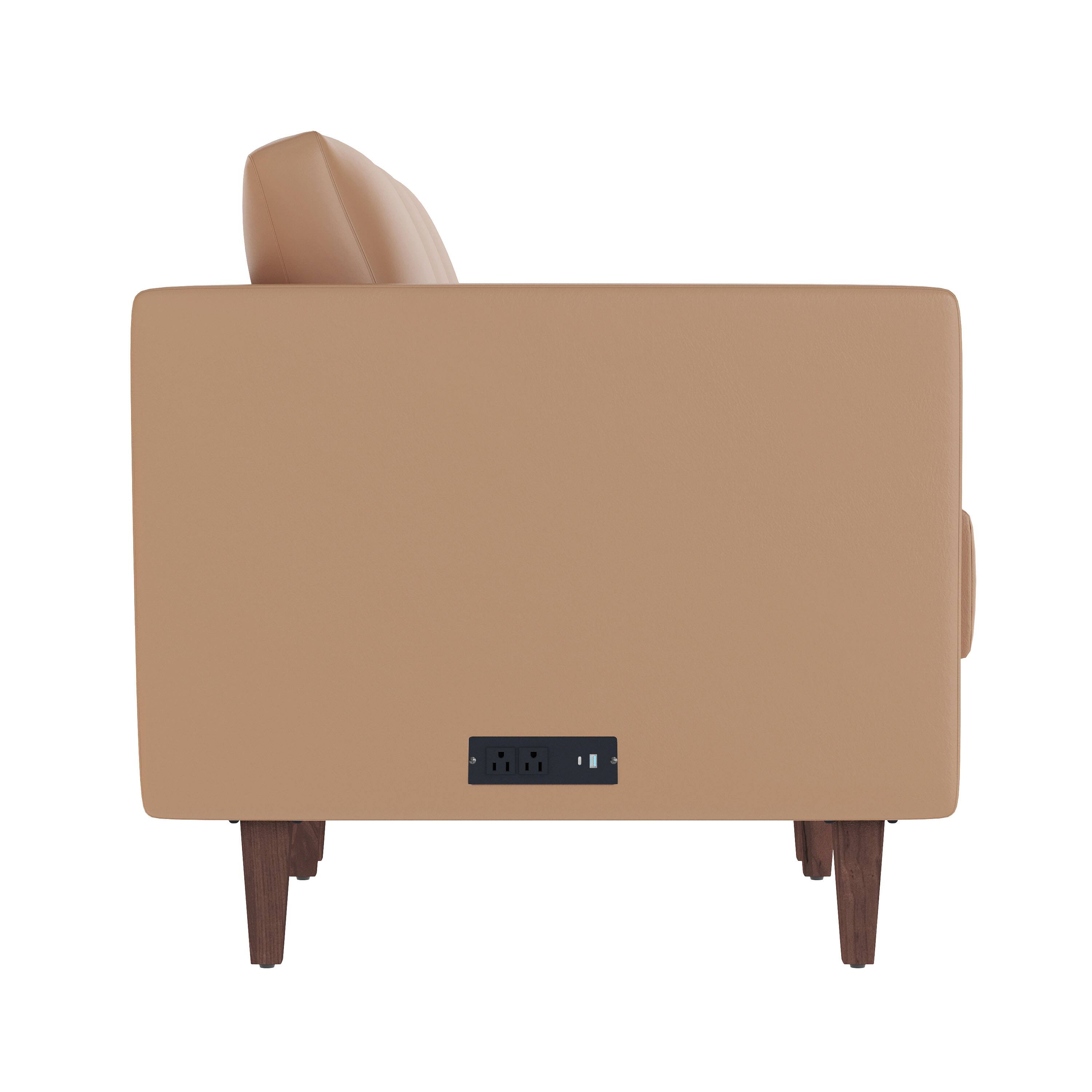 Left. Flash Furniture - HERCULES Artemis Cognac LeatherSoft Reception Sofa with 4 AC Outlets/2 USB/2 USB-C Ports and Solid Wood Walnut Legs with - Brown.