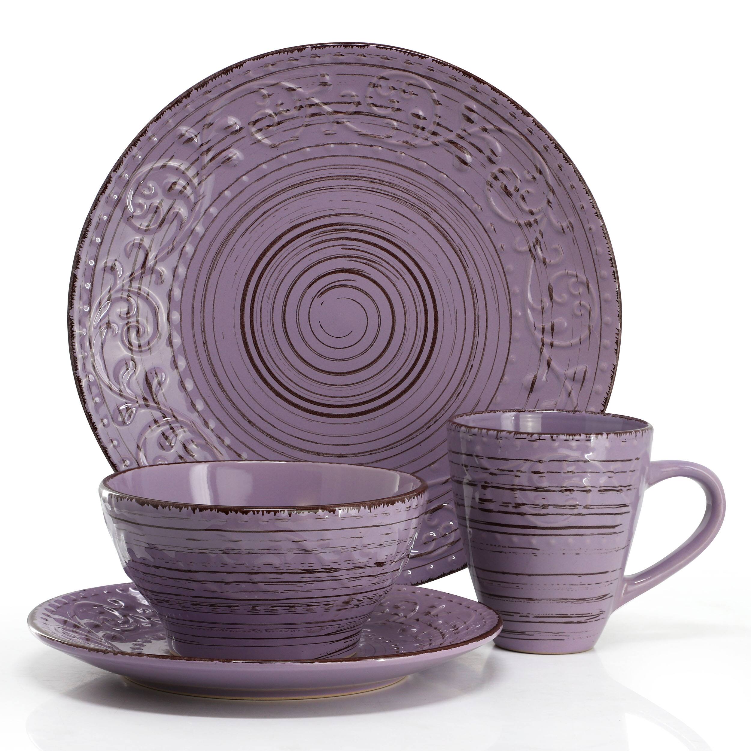Alt View 1. Elama - Elama Malibu Mica 16-Piece Stoneware Dinnerware Set in Purple - Purple.