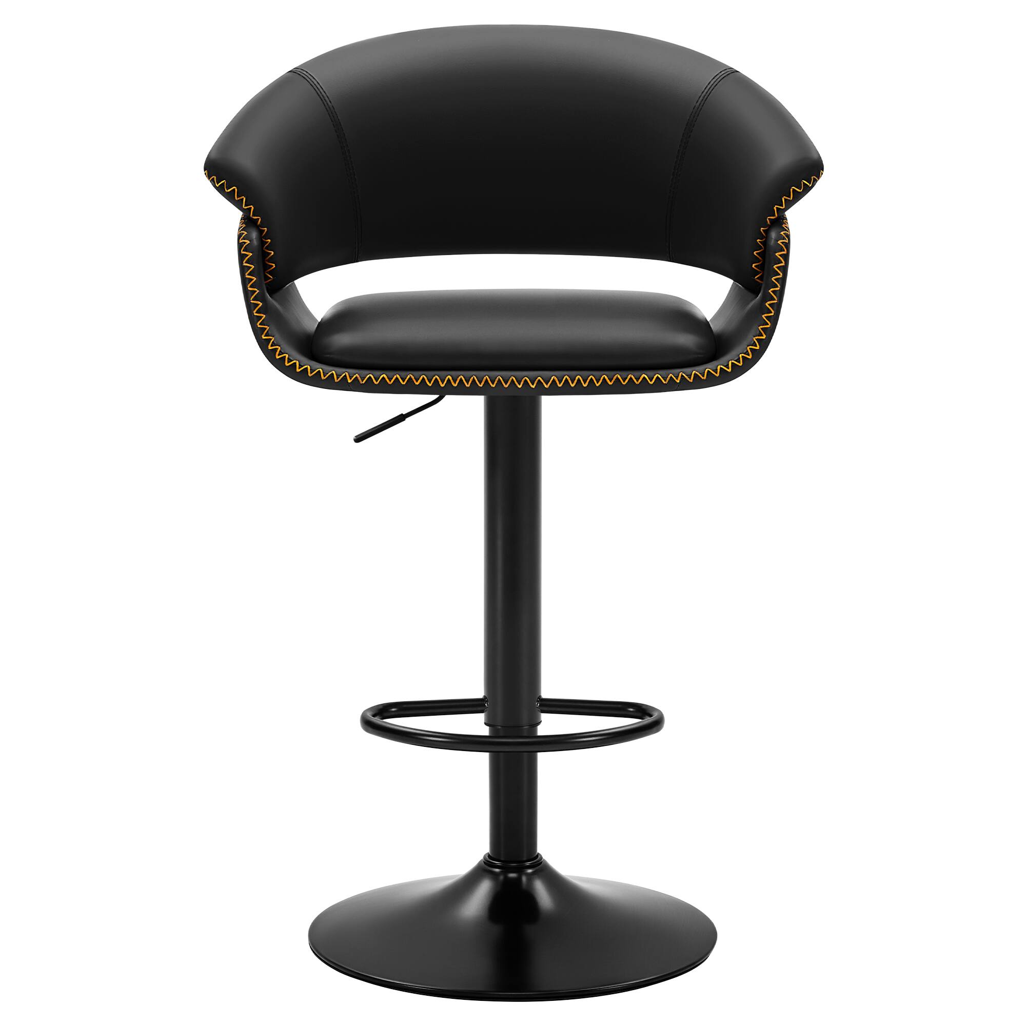 Angle. Brick Attic - 24"-32"Adjustable Height Upholstered Low Back Bar ,360° Swivel PU Counter Stool  with  Footrest，1-piece set - Black.