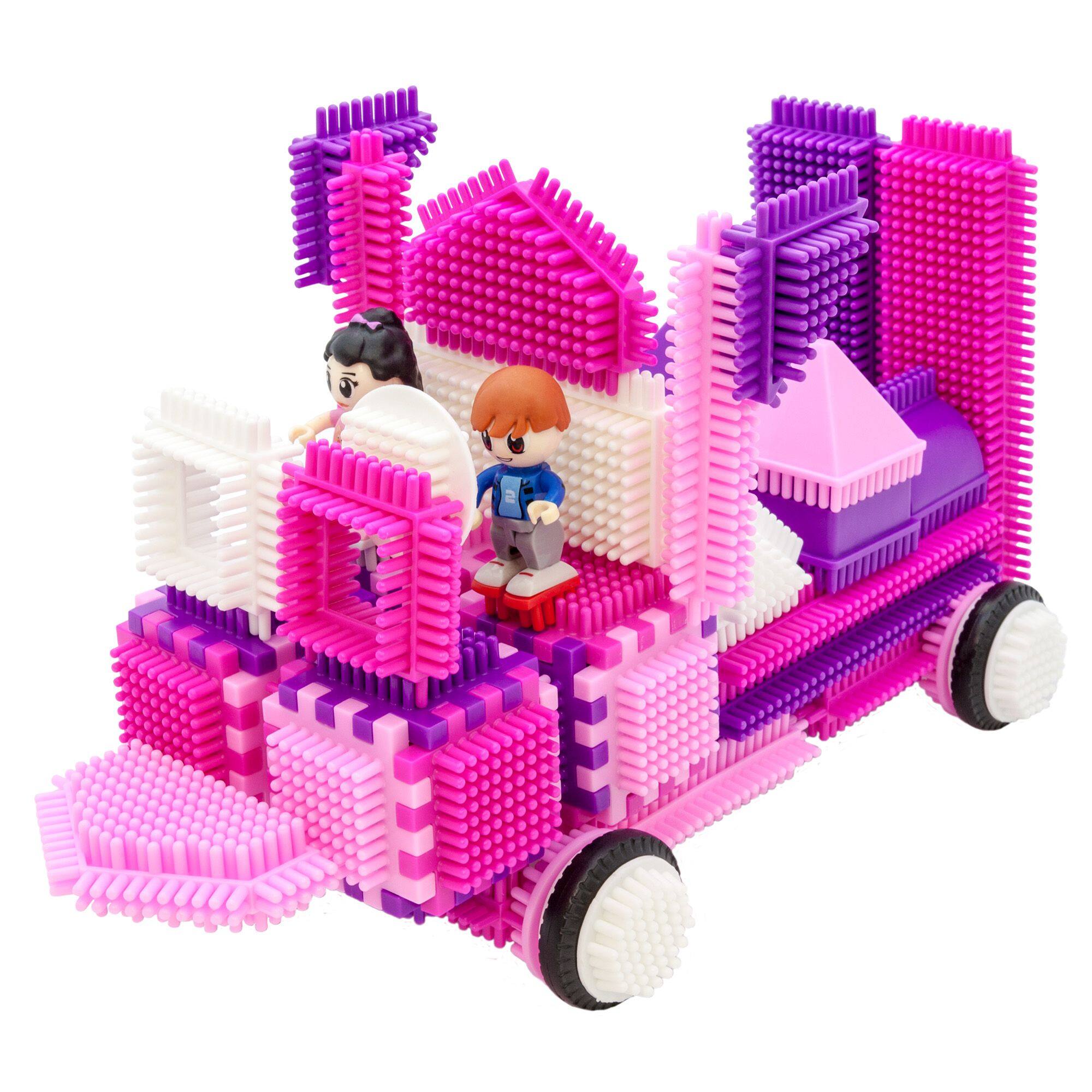 Alt View 4. PicassoTiles - PICASSO-TILES 106PCS Hedgehog Lock Building Blocks Tiles, Pink Castle Theme with Figures, STEM Educational Toy for Kids.