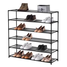 J&V TEXTILES - Modern 6-Tier Space Saving Shoe Rack - Black