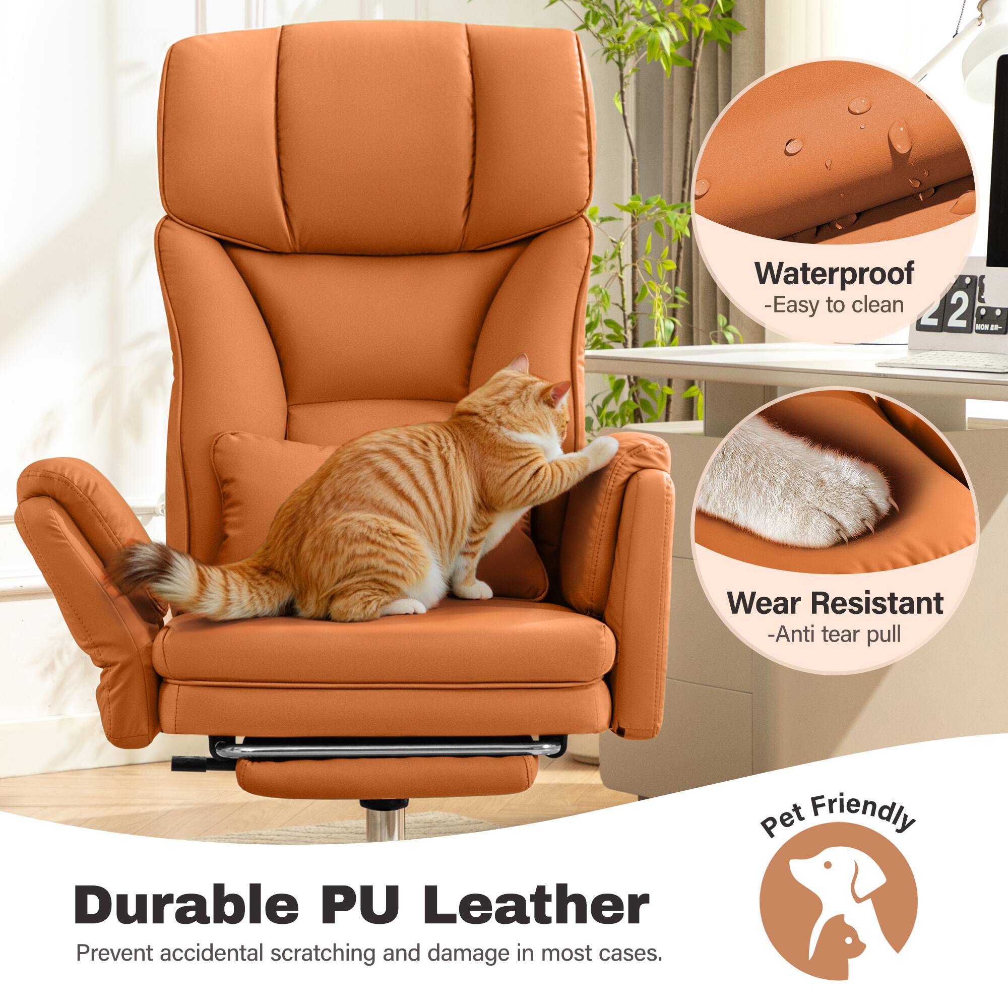 Waterproof  
- Easy to clean  

Wear Resistant  
- Anti tear pull  

Durable PU Leather  
Prevent accidental scratching and damage in most cases.  

Pet Friendly