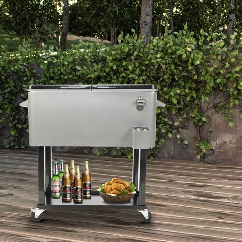 Alt View 9. Winado - 80QT Rolling Ice Chest, Portable Party Bar Drink Cooler Cart with Shelf, Beverage Pool Bottle Opener, Wheels for Outdoor - Silver & Gray.