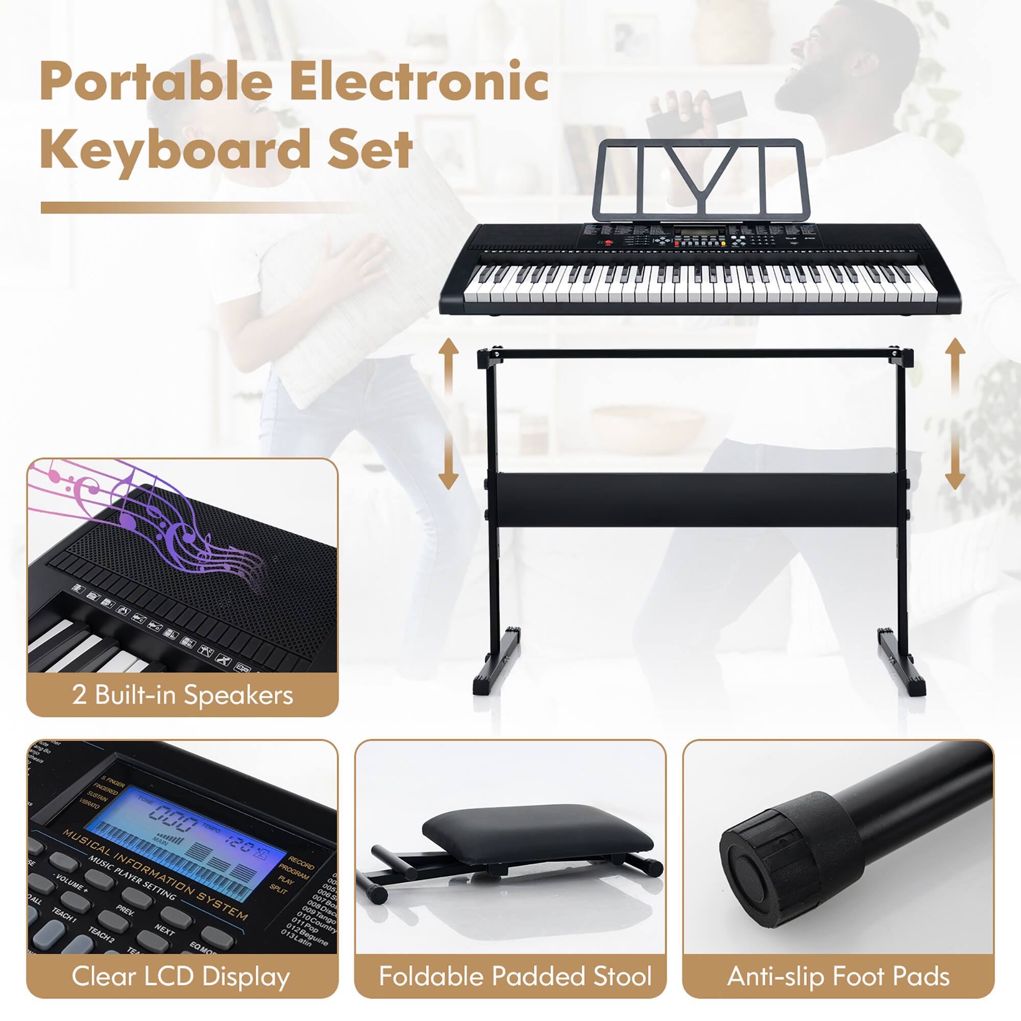 Gymax 61 Key Portable Electronic Keyboard Piano w/ Stand & Stool