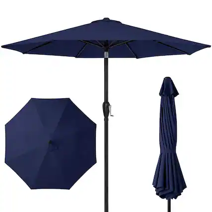 Front. Newport Outdoor - Newport Outdoor 9ft Commercial Grade Patio Umbrella, 5-Year No Fade, Rustproof Aluminum Frame, Tilt & Crank - Navy - Navy Blue.