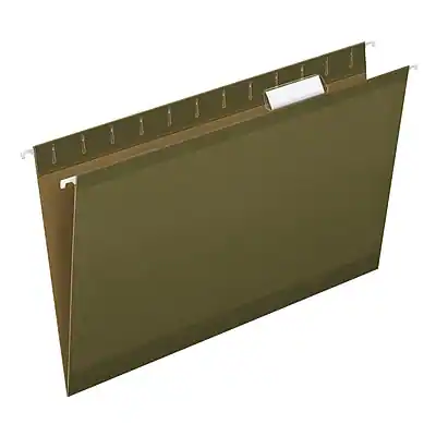 Front. Pendaflex - Reinforced Hanging File Folders, 1/5-Cut Tab, Legal Size, Standard Green, 25/Box - Green.
