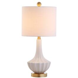 Jonathan Y - Parker 21.5" Ceramic Mini LED Table Lamp, Brass/ - White