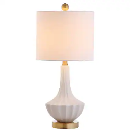 Front. Jonathan Y - Parker 21.5" Ceramic Mini LED Table Lamp, Brass/White - White.
