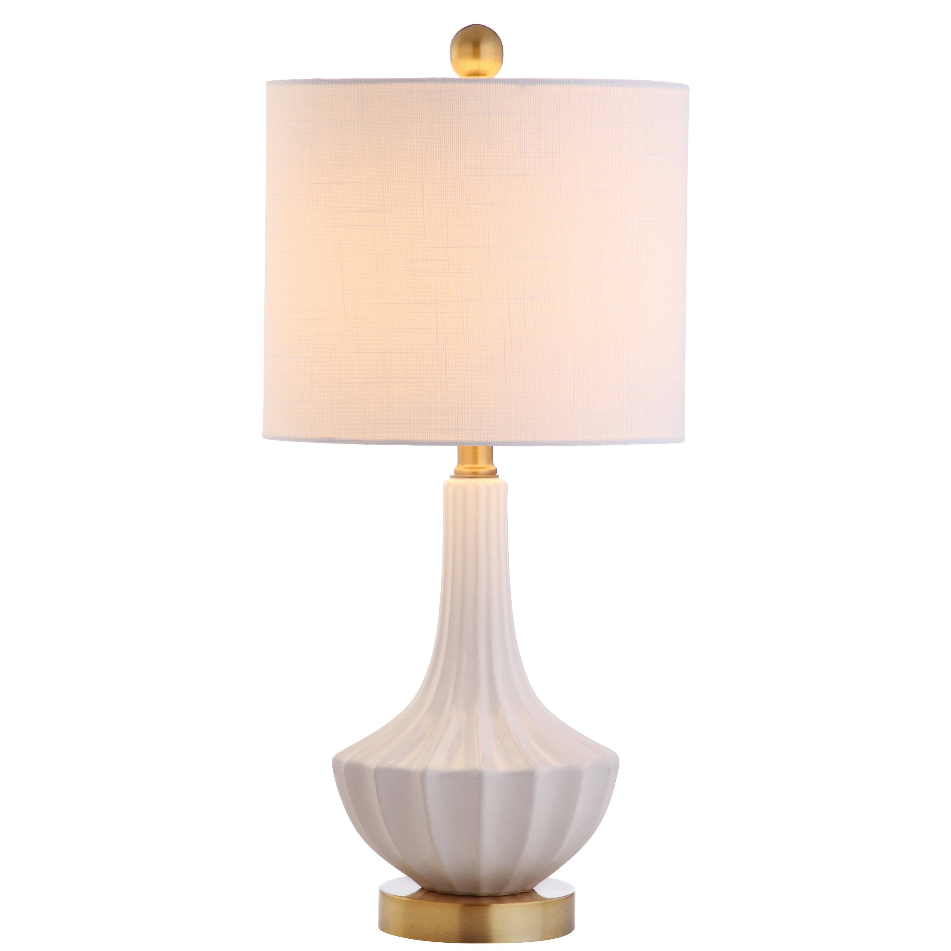 Front. Jonathan Y - Parker 21.5" Ceramic Mini LED Table Lamp, Brass/White - White.