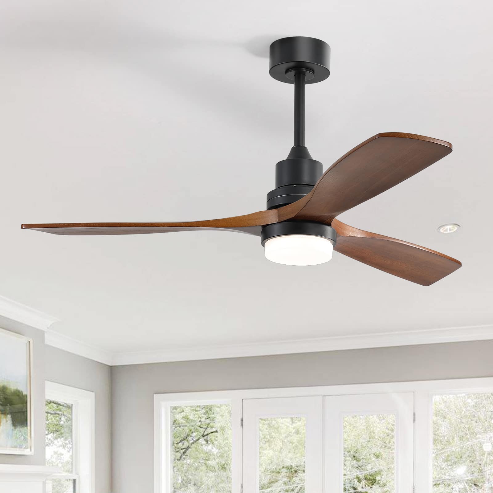 Sofucor - 52 Inch Remote Ceiling Fans with Lights Modern Solid Wood Outdoor Ceiling Fan for Bedroom Living Room Indoor Farmhouse - Black-walnut wood