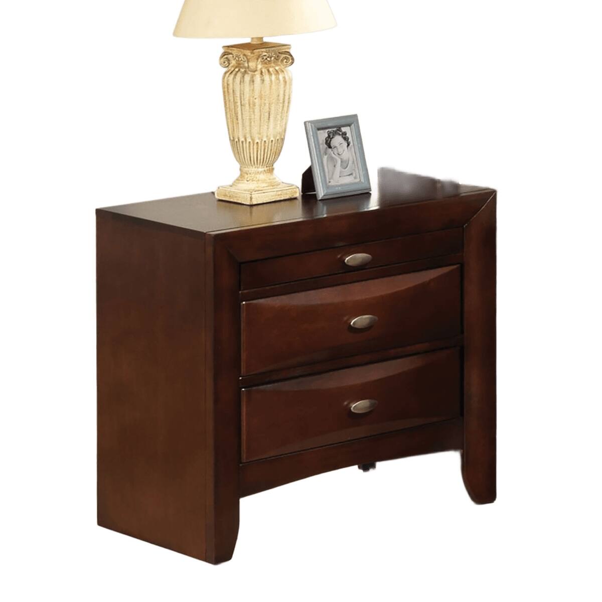 Alt View 3. Loheer - Loheer Cherry Two Drawer Nightstand with Pull Out Tray, Wood Bedside Cabinet - Cherry.