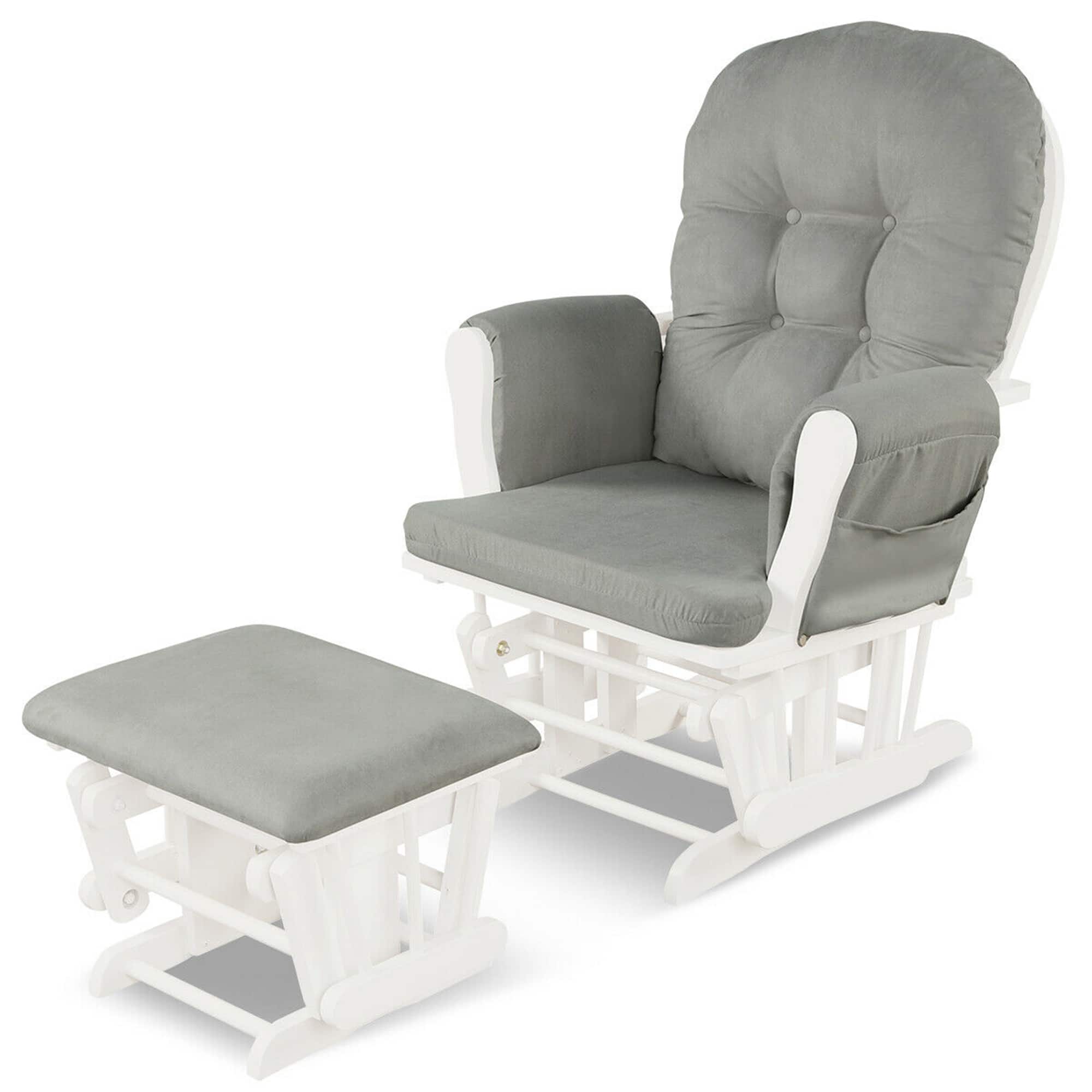 Gymax - Glider and Ottoman Cushion Set Wood Baby Nursery Rocking Chair Light Grey - Light Gray
