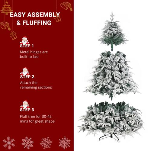 EASY ASSEMBLY & FLUFFING

STEP 1  
Metal hinges are built to last

STEP 2  
Attach the remaining sections

STEP 3  
Fluff tree for 30-45 mins for great shape