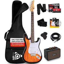 Pyle - Electric Guitar & Amp Kit, 39" Complete Starter Kit, Bluetooth Amp, ST-Style Pickups - PEGKT400NB - Sun Burst