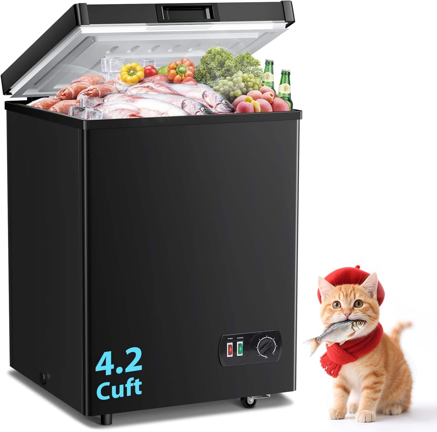 COWLOWN - 4.2 Cu Ft Chest Freezer with Removable Basket Wheels 7 Temperature Control - Black