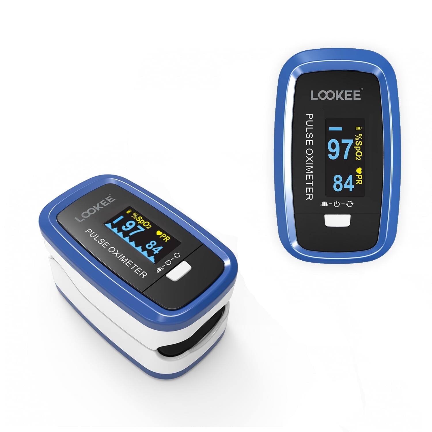 LOOKEE - LOOKEE® Premium Fingertip Pulse Oximeter Finger Monitor | Oxygen Finger Monitor with Auto Rotate OLED Display - Blue