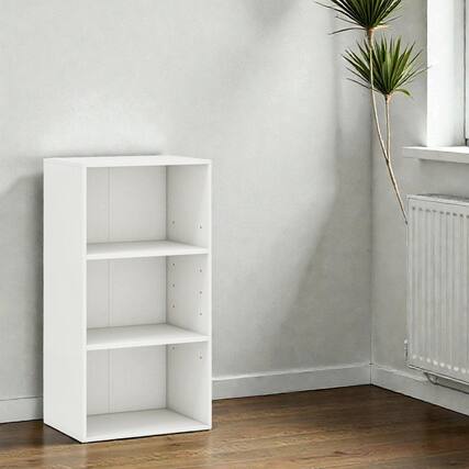 Front. Hivvago - Freestanding 3-Level Storage Rack with Customizable Cube Shelves - White.