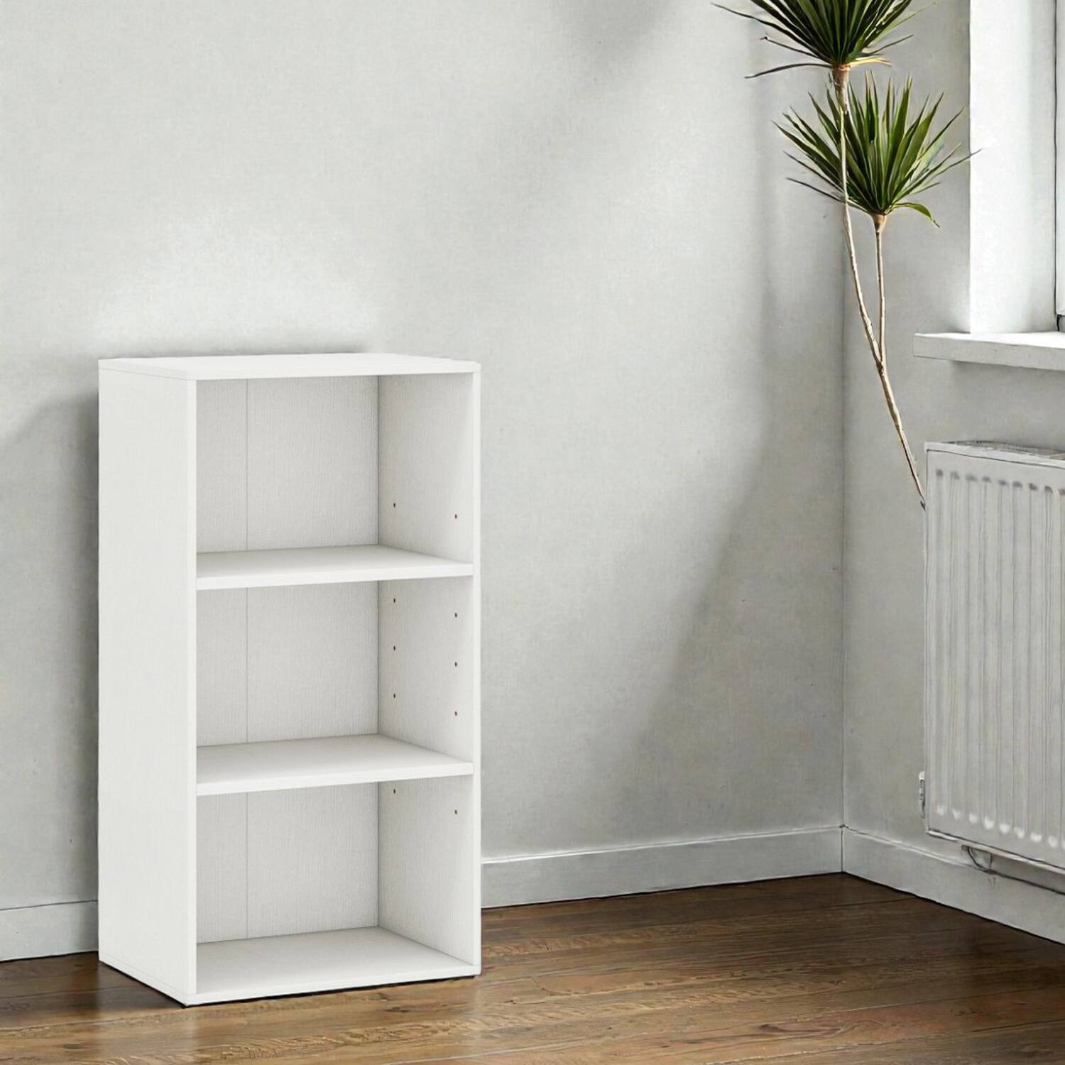 Front. Hivvago - Freestanding 3-Level Storage Rack with Customizable Cube Shelves - White.