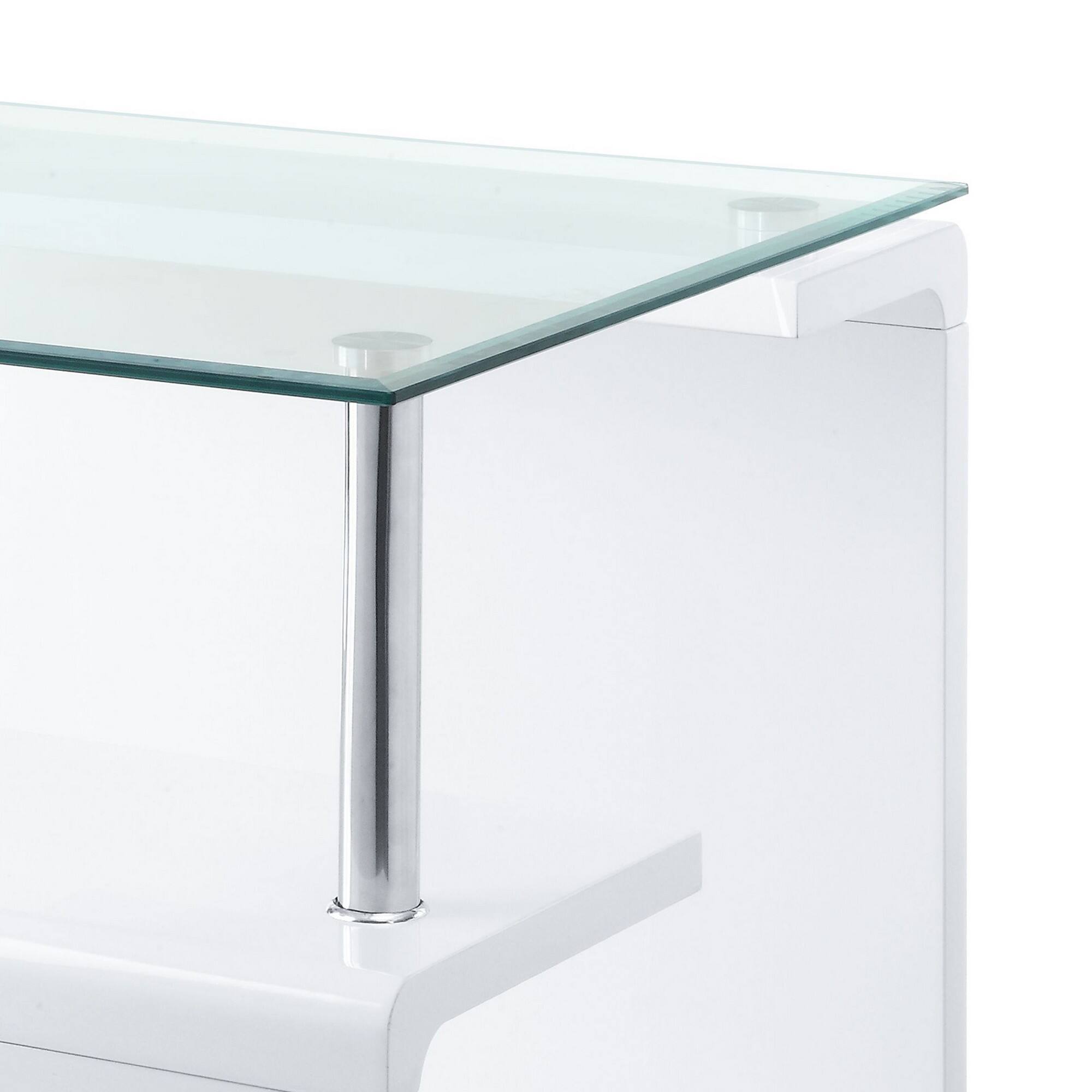 Alt View 2. Manhattan Lane - 24 Inch Square Accent End Table, Glass Top, Open Shelf - White, Chrome.