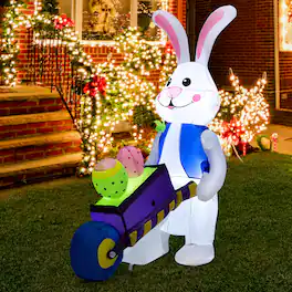 Costway - 4FT Inflatable Easter Bunny with Pushing Cart Blowup Holiday Rabbit Decoration - Multicolor