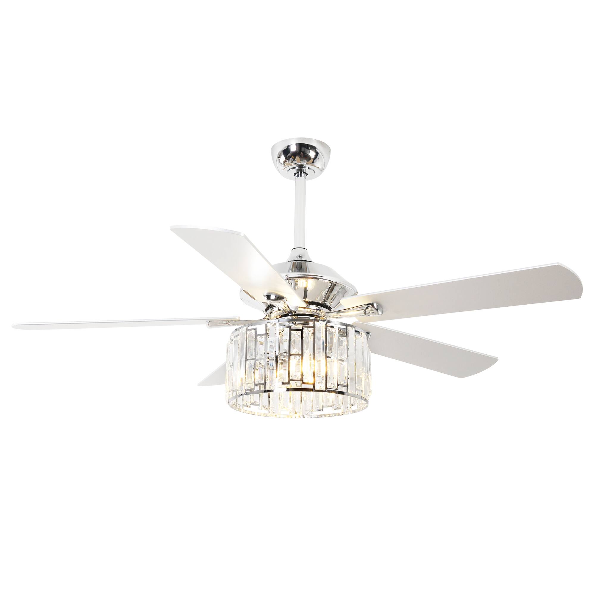 Alt View 7. Parrot Uncle - 52" Modern Chrome Crystal Ceiling Fan with Remote - Chrome.