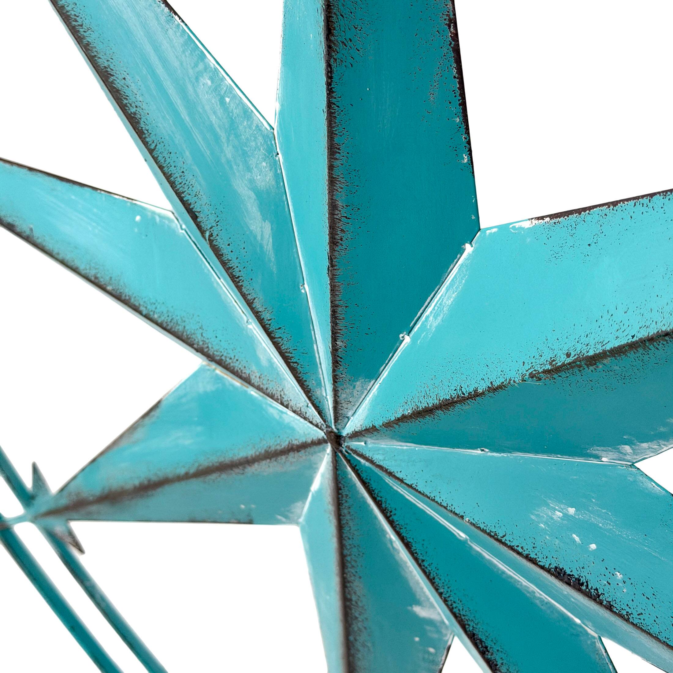 Alt View 2. Zeckos - 39 inch Aqua Metal Compass Rose Wall Decor Distressed Nautical Coastal Art - Aqua.