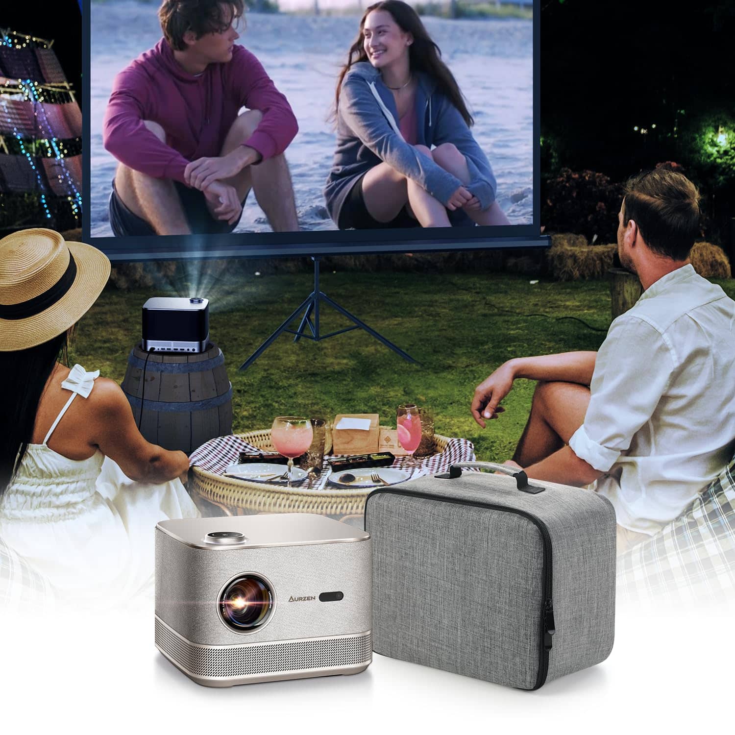 Alt View 11. Aurzen - BOOM 3 Projector Carrying Case, Portable with Accessory Pockets for Storage and Travel - Gray.