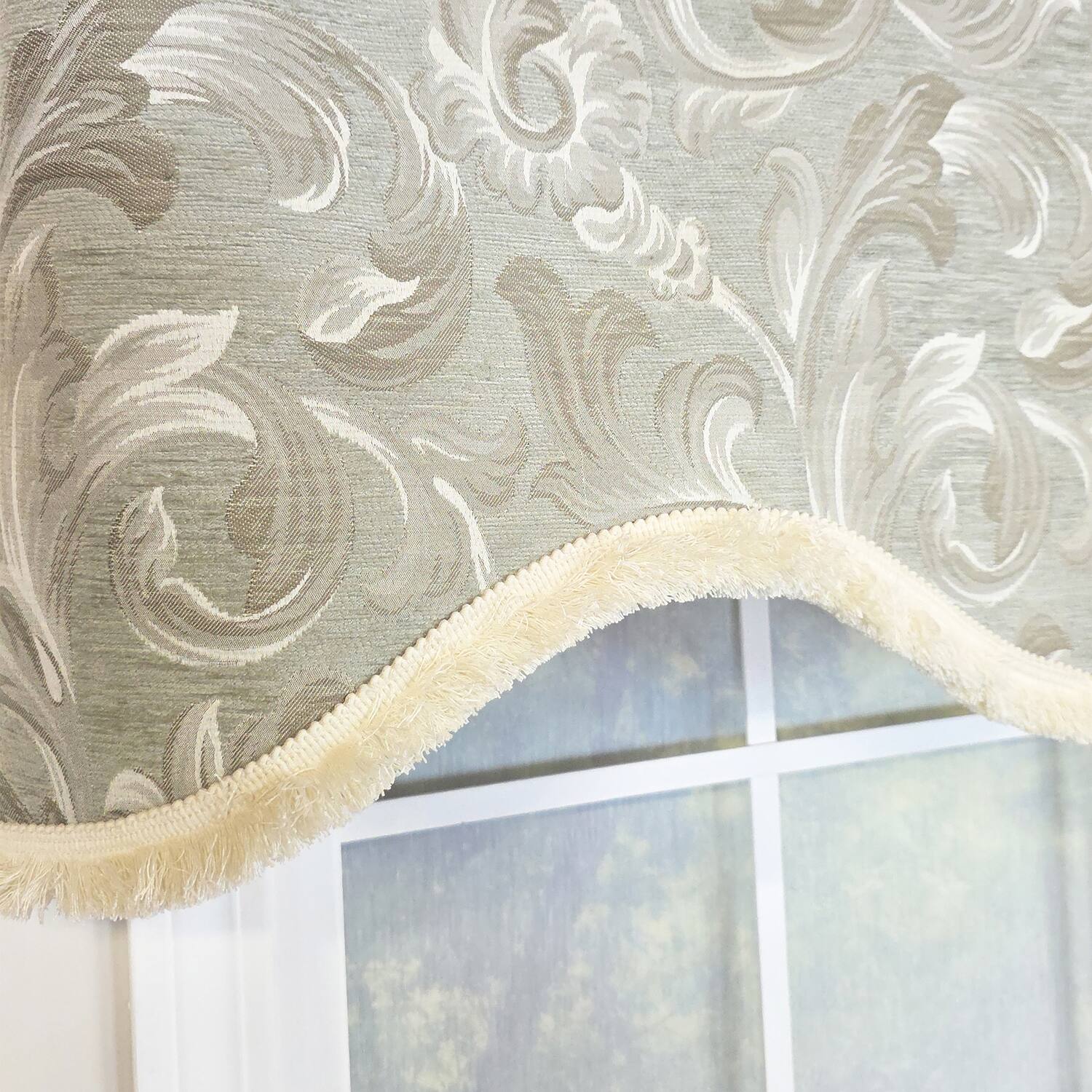 Alt View 2. RLF Home - RLF Home 100% Cotton Jasper Trimmed Cornice Lined Window Valance 50" x 17" Sage - Sage.