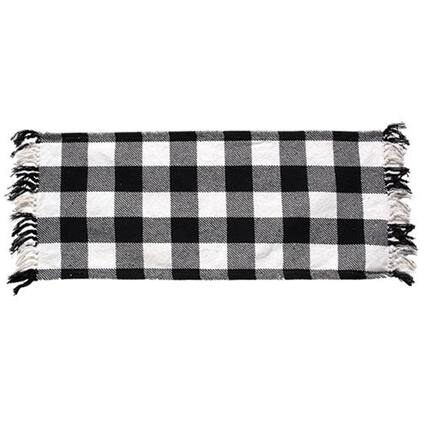 Front. BreeBe - Black & White Plaid Long Runner - Black, White.