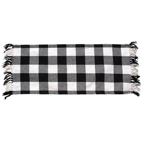 Front. BreeBe - Black & White Plaid Long Runner - Black, White.