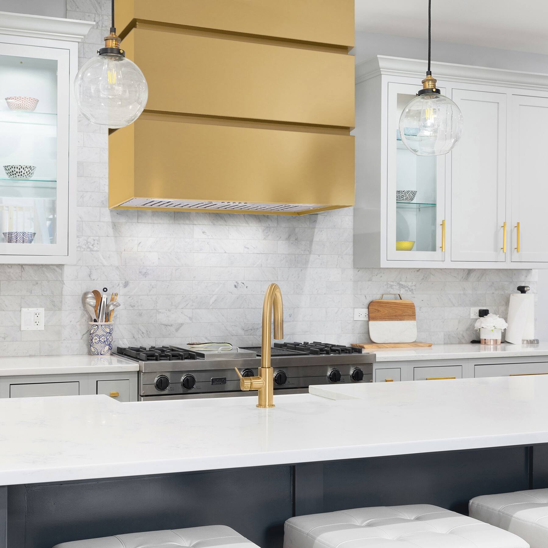 Alt View 7. Akicon - Akicon 36 inch Ducted 600-CFM Matte Gold Wall-Mounted Range Hood with Charcoal Filter - Gold.