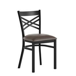 Emma + Oliver - "X" Back Metal Restaurant Dining Chair - Mocha Vinyl Seat/Black Metal Frame